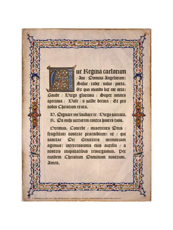 poster_latin_hail_queen_of_heaven_800x1066 Latin Hail Queen of Heaven (Ave Regina Caelorum) Poster - 12" x 16"