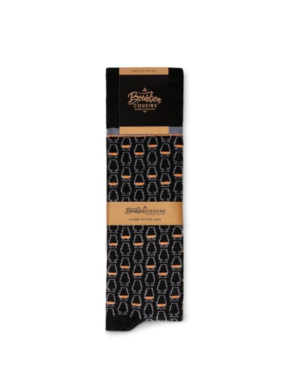Bourbon Cousins Whiskey Glasses Socks - Black & Copper